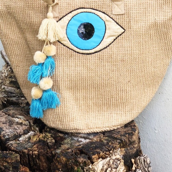 Last 1! Large Tote Tassel Evil Eye Bag - Picture 2 of 5